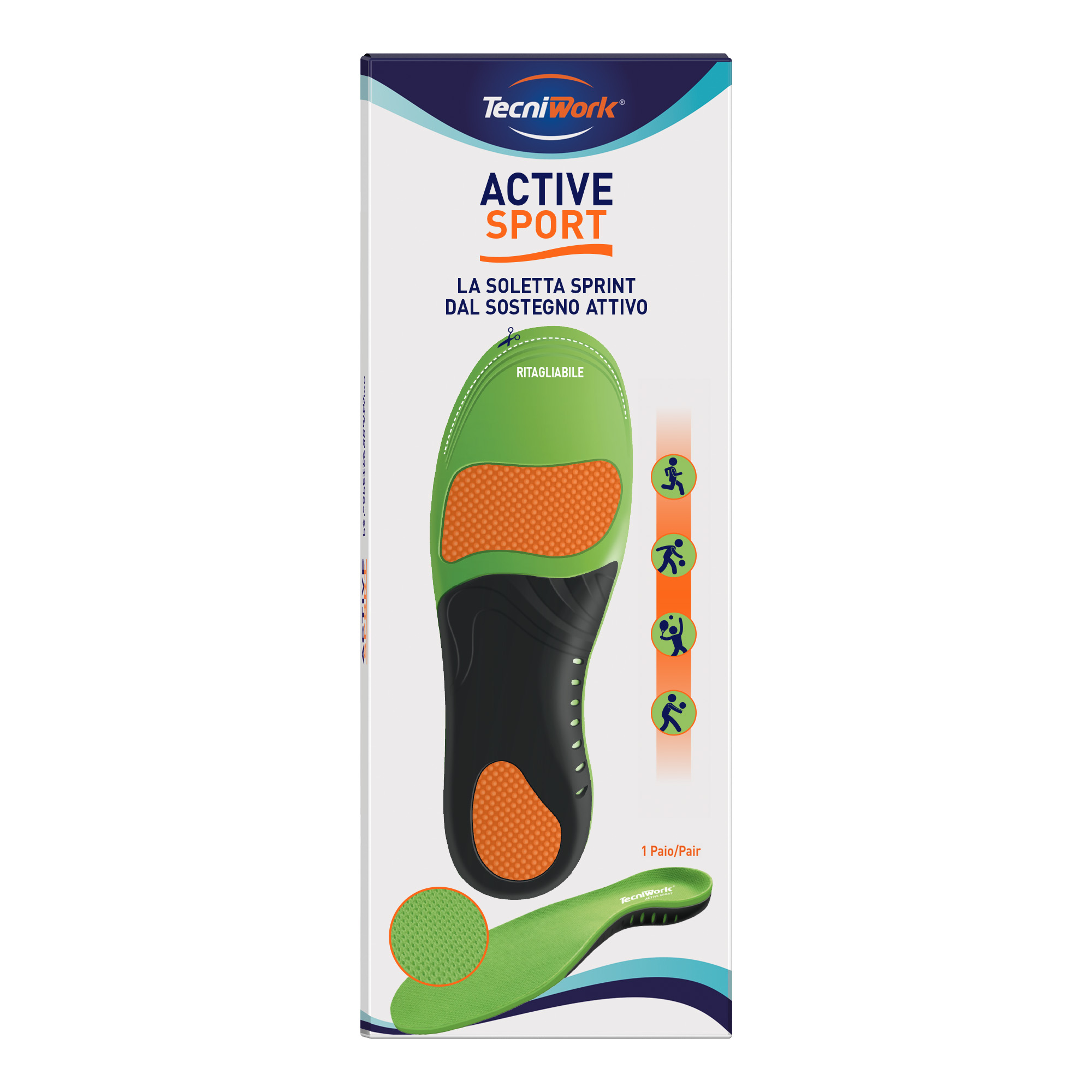 Tecniwork Active Sport insoles ideal to be cut to size for sport shoes Size S 1 pair