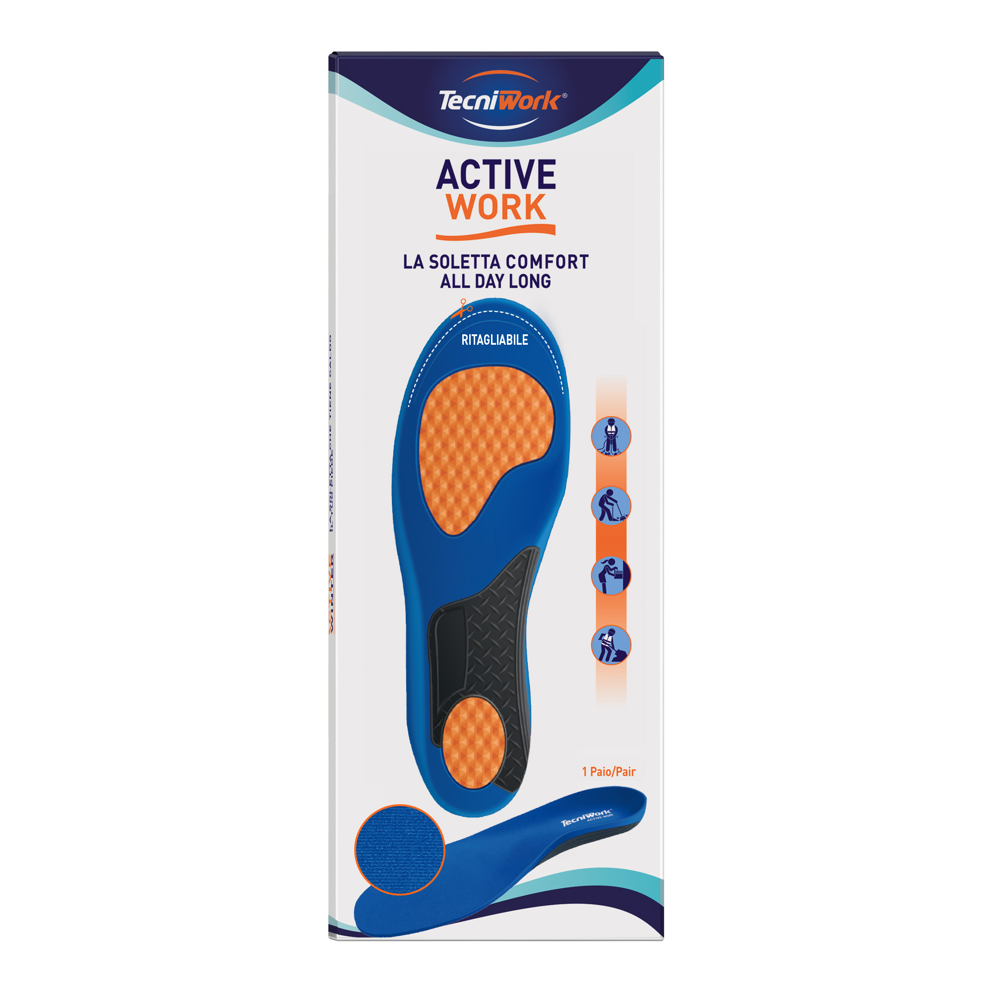 Tecniwork Active Work insoles ideal to be cut to size for work shoes Size XL 1 pair