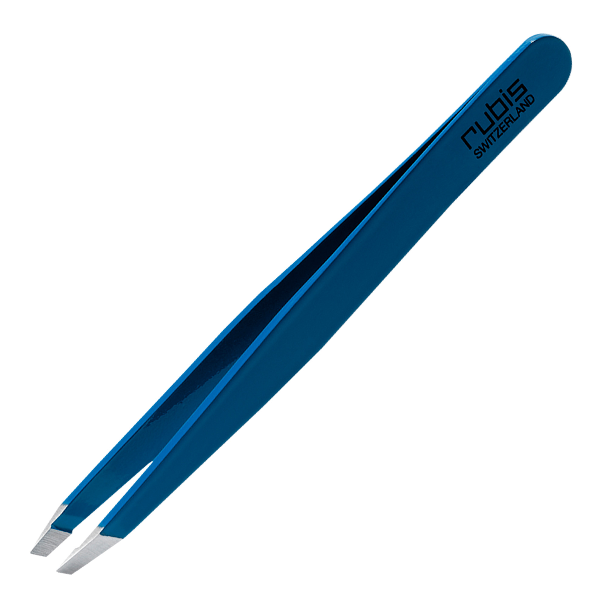 Rubis Stainless Steel Tweezers with Oblique Tip Blue