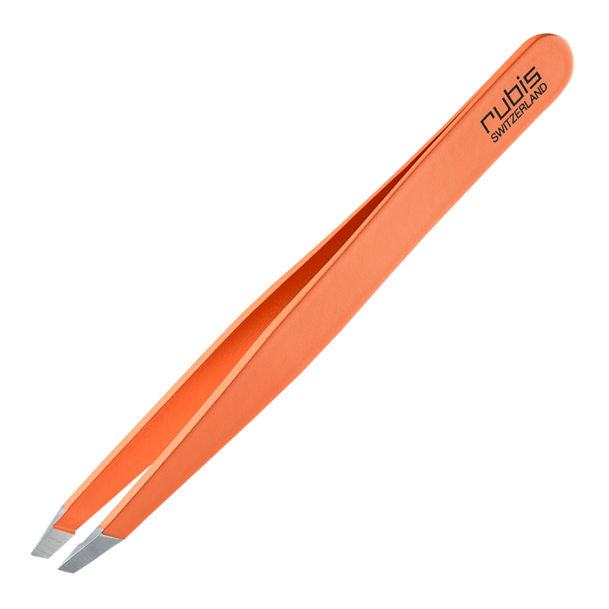 Rubis orange stainless steel tweezers with oblique tip