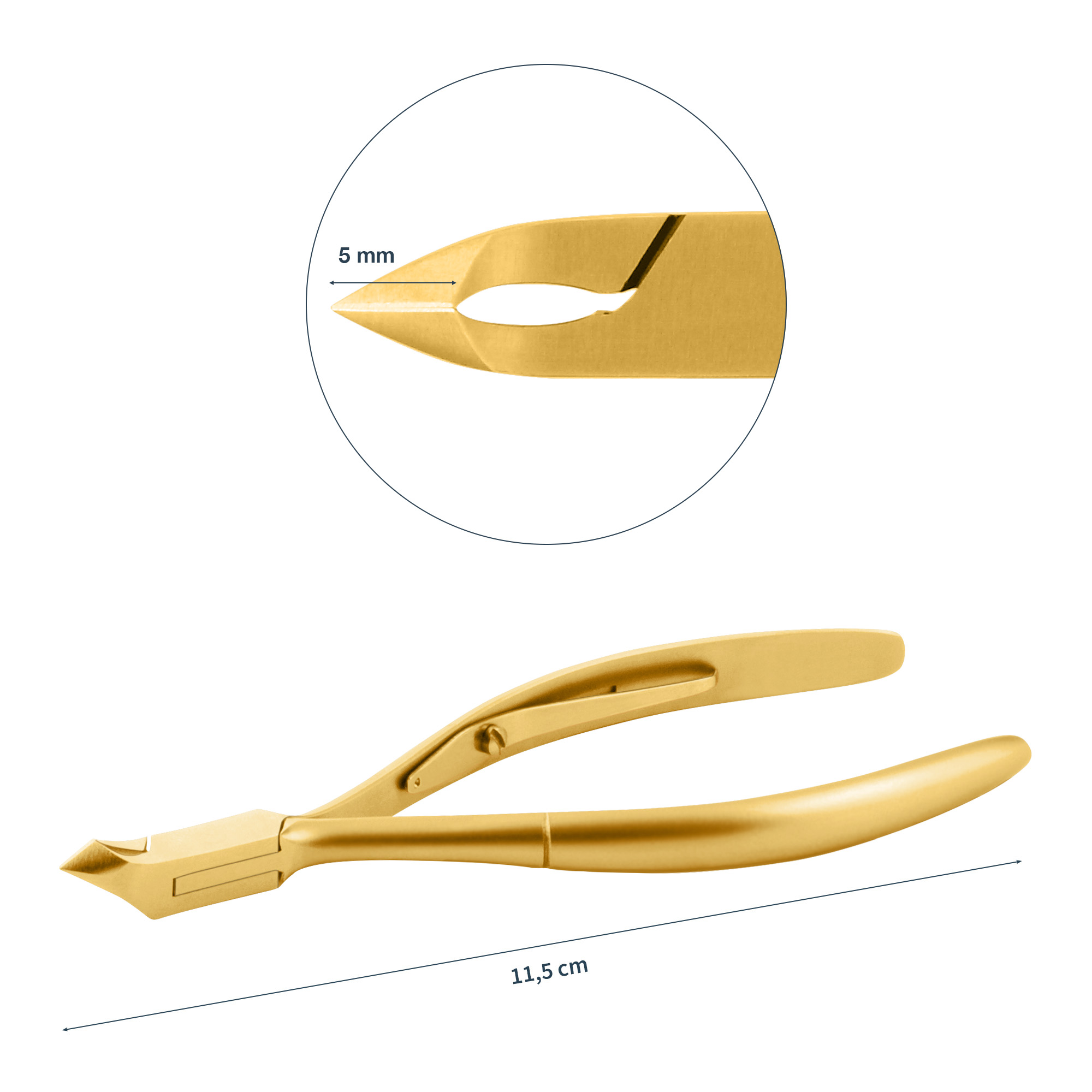 Pince à cuticules professionnel avec revêtement en or bec 5 mm