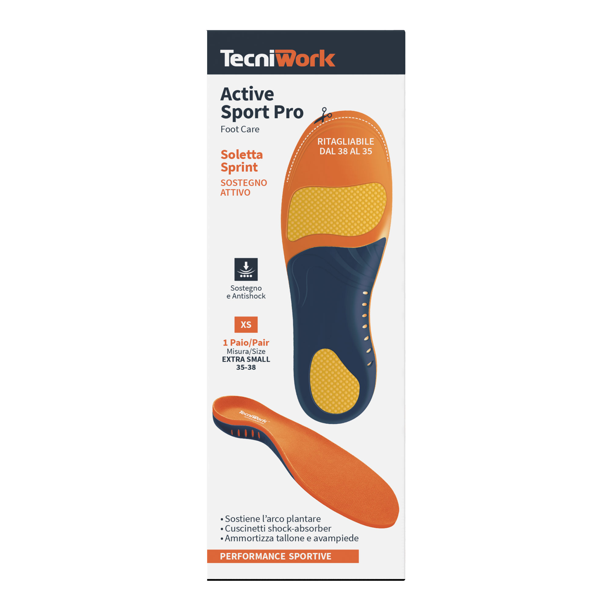 Active Sport Pro cut-to-size insole for Sports Shoes Size XS 1 pair