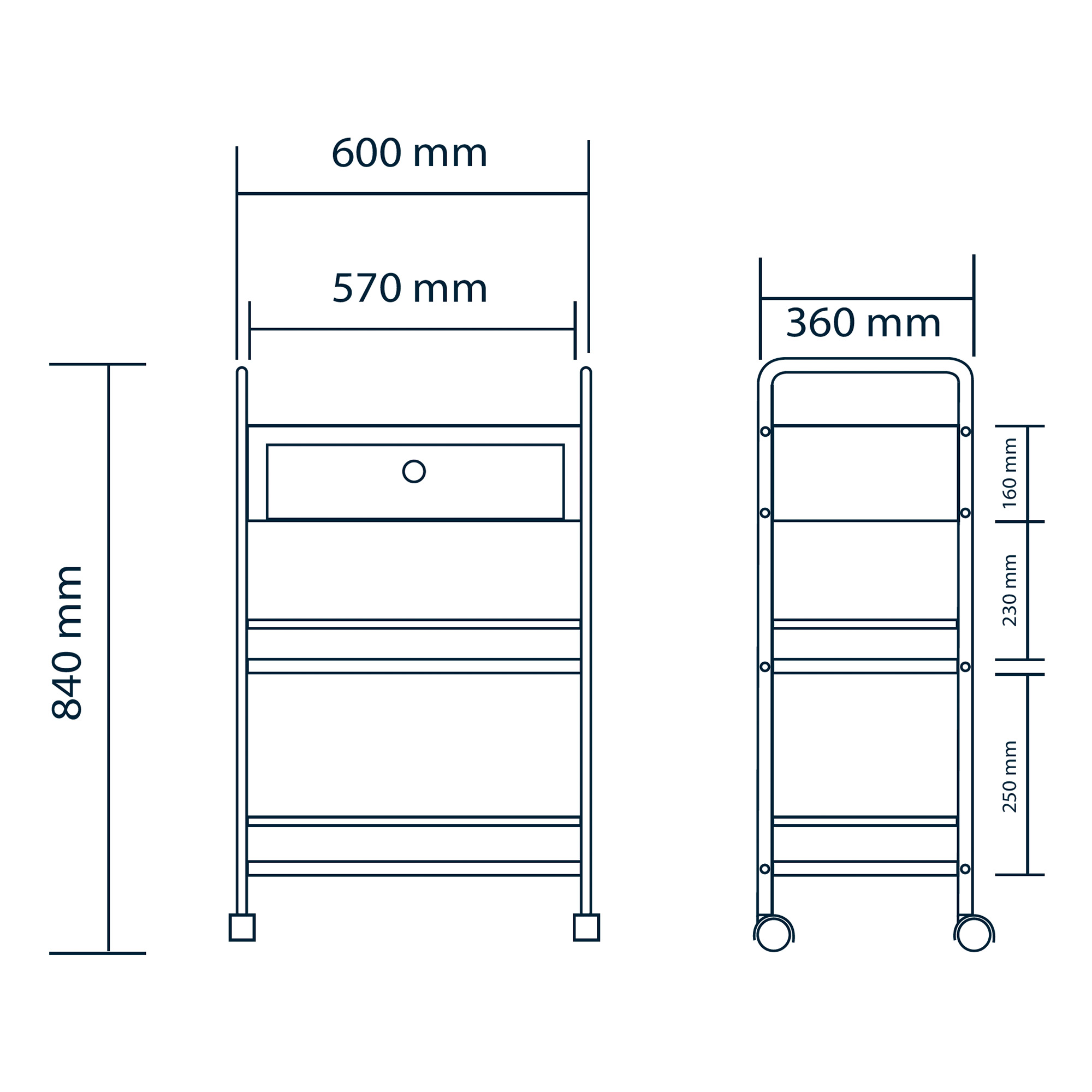 Carrello multiuso e multifunzione Free small in acciaio con 3 ripiani