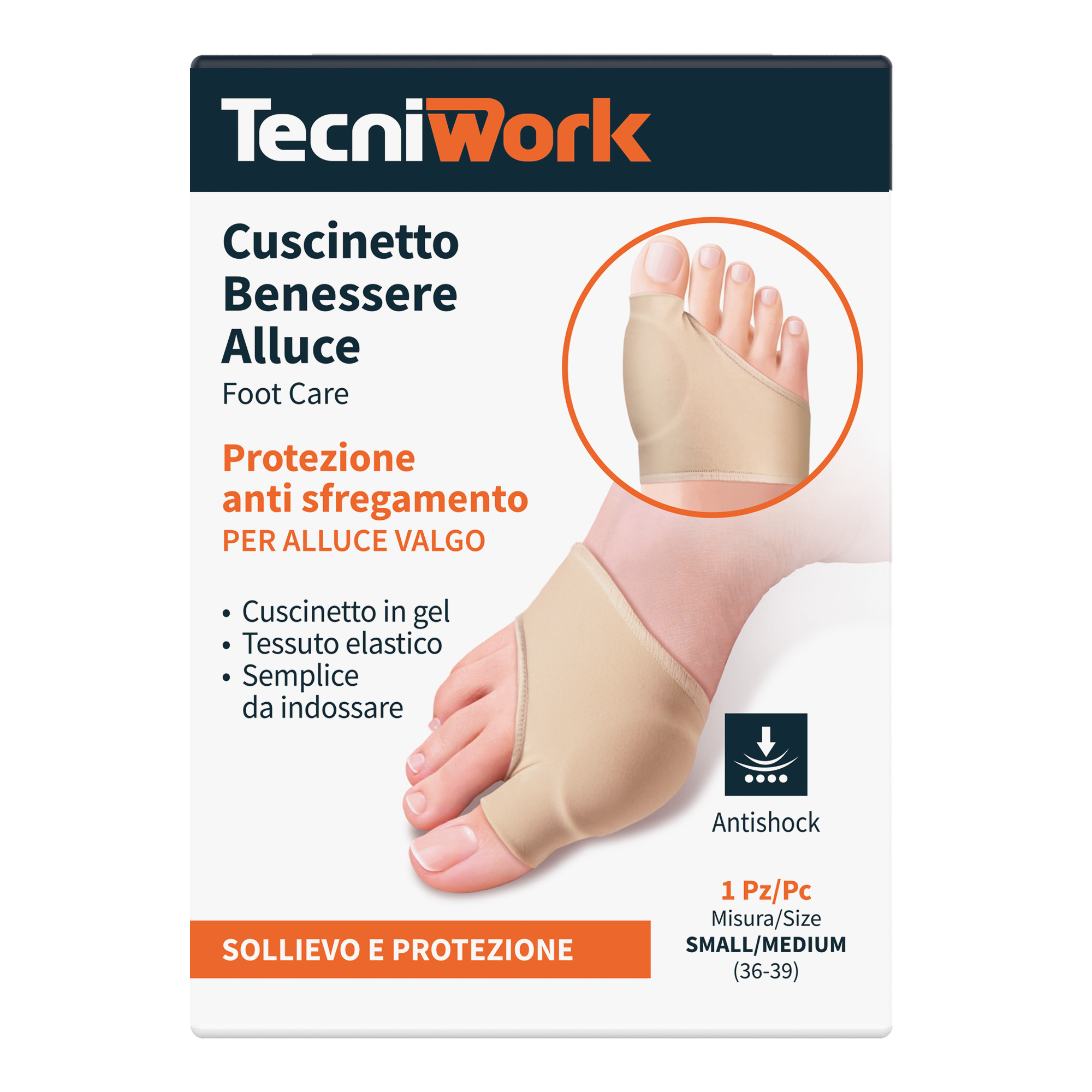 Cuscinetto Benessere Alluce protezione per Alluce Valgo in gel e tessuto Mis. S/M 1 pz