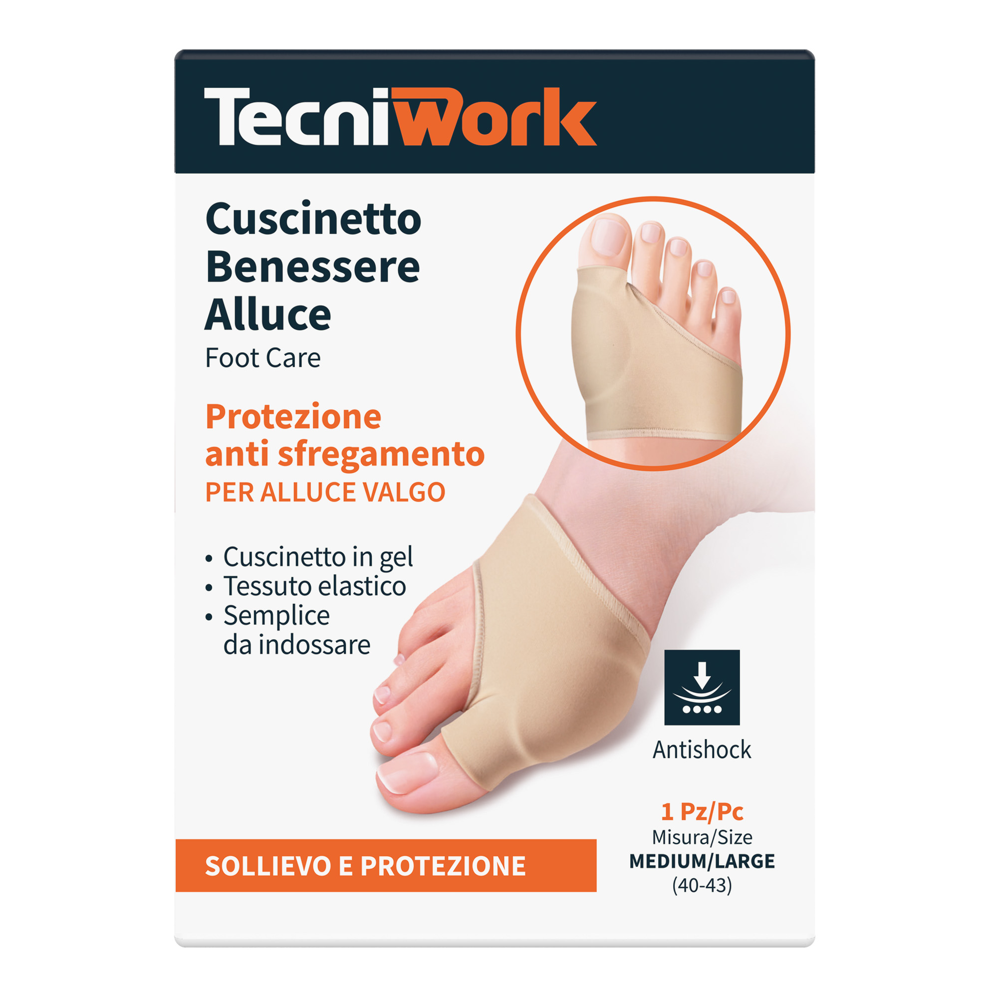 Cuscinetto Benessere Alluce protezione per Alluce Valgo in gel e tessuto Mis. M/L 1 pz