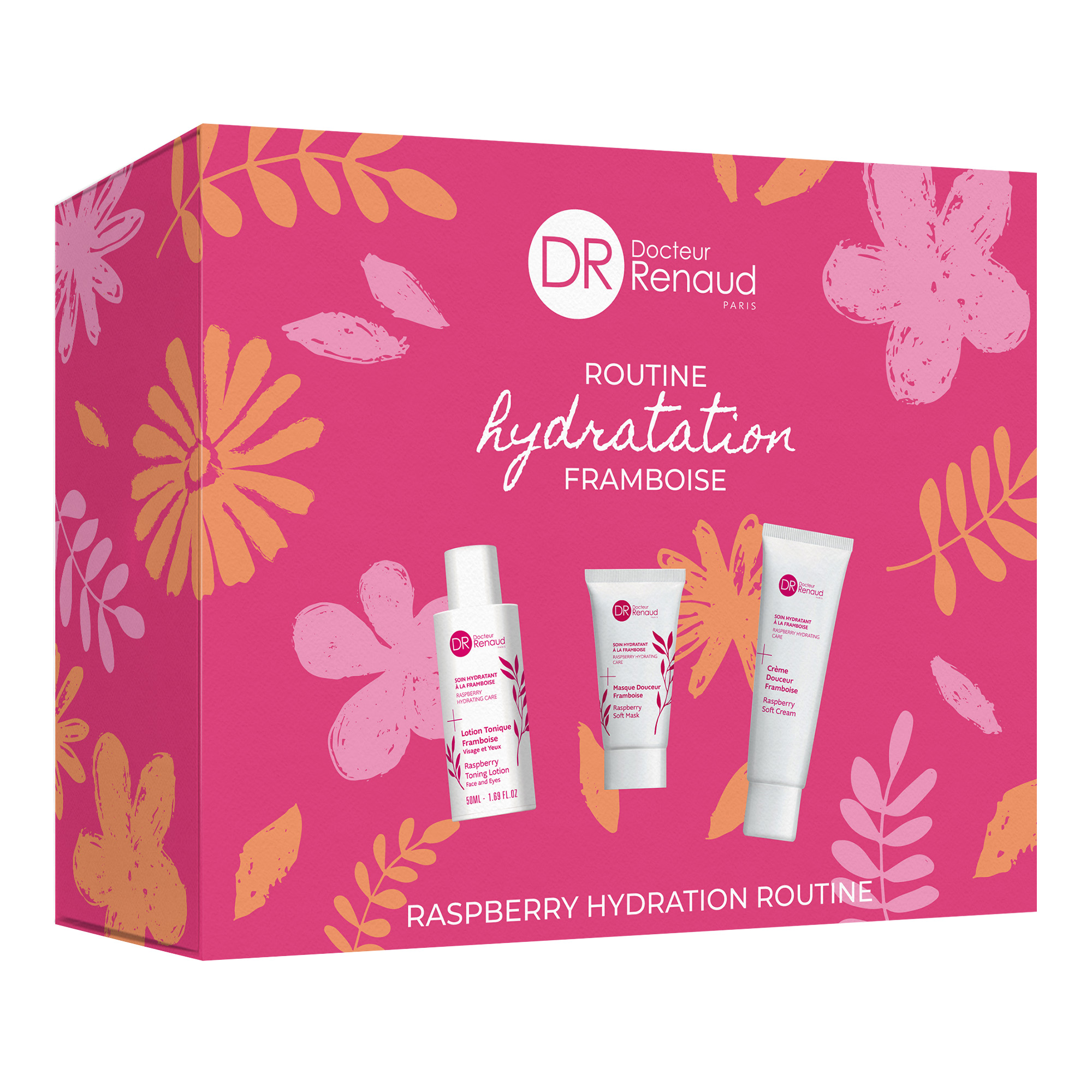 Coffret cadeau Crème pour le visage, tonique et masque hydratant à la framboise